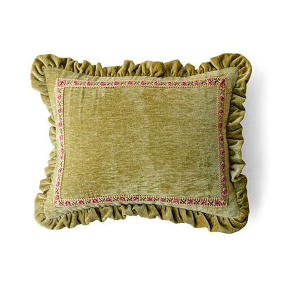 ™ Luxe Chenille Ruffled Green Lumbar Pillow Cover 35x45