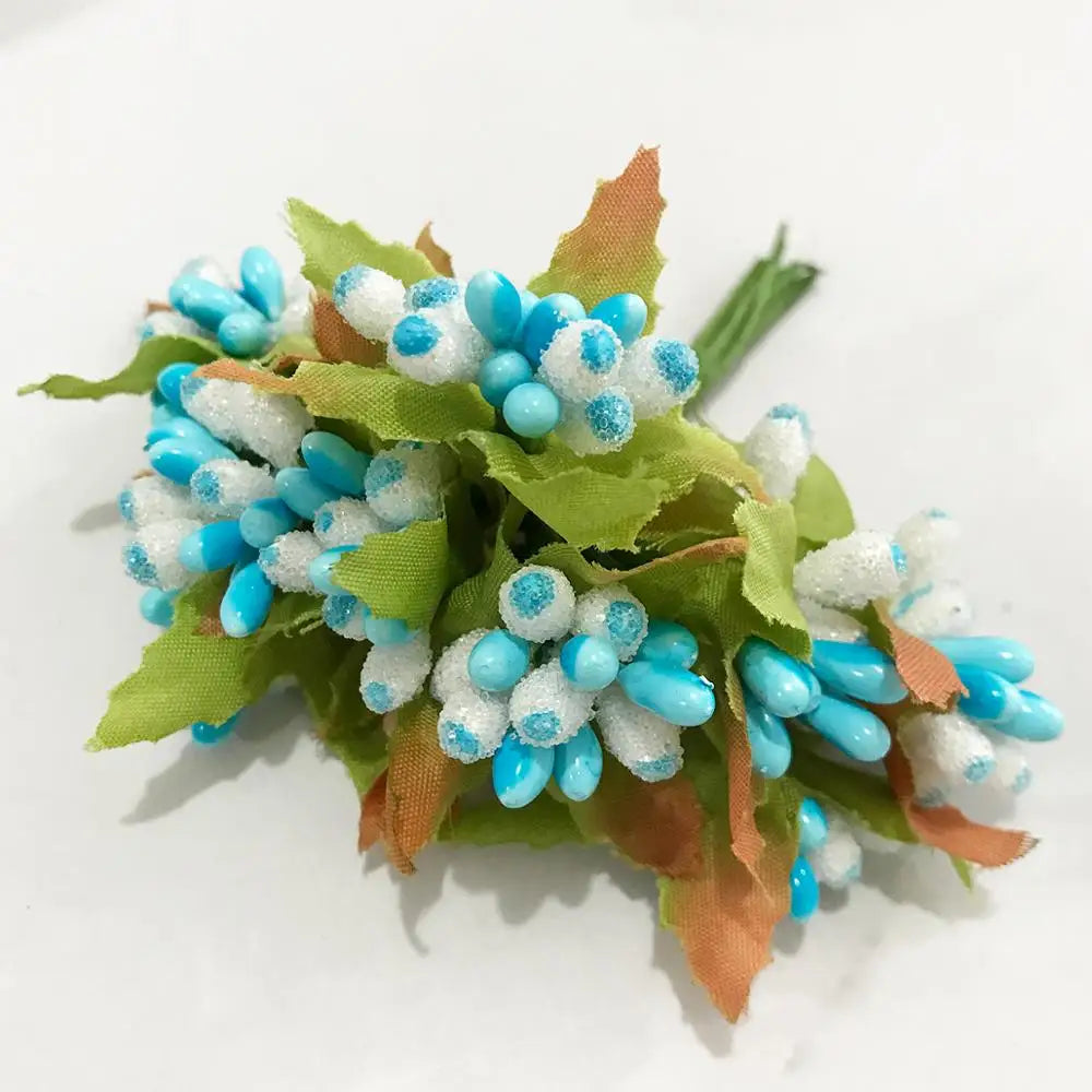 DecorBites™ Blue Flower Cherry Stamen Berries Bundle for DIY Christmas Wedding Decor