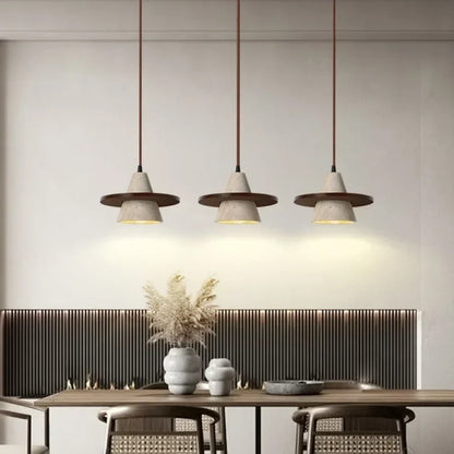 DecorBites™ LED Wood Pendant Light Adjustable Yellow Stone Bedroom Coffee Hanging Lamp