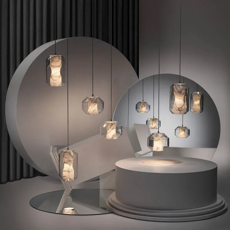 DecorBites™ Alabaster Marble Pendant Lights for Luxury Dining Room, Kitchen & Bar Décor
