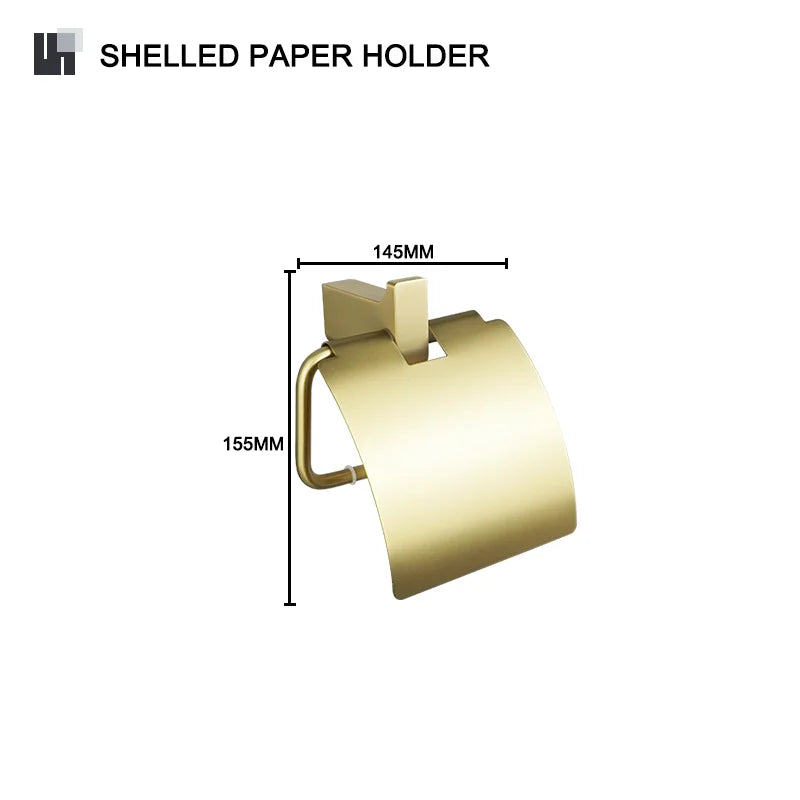 DecorBites™ Gold Bathroom Accessories Set: Towel Bar Rail, Toilet Paper Holder, Towel Rack, Hook