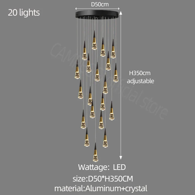 DecorBites™ Crystal Chandelier LED Staircase Lamp for Elegant Living Room, Kitchen, and Restaurant