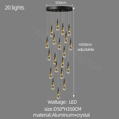 DecorBites™ Crystal Chandelier LED Staircase Lamp for Elegant Living Room, Kitchen, and Restaurant