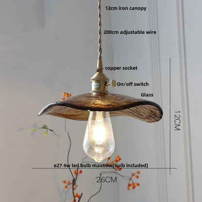 DecorBites™ Amber Glass Pendant Light Fixture with Copper Knob Switch