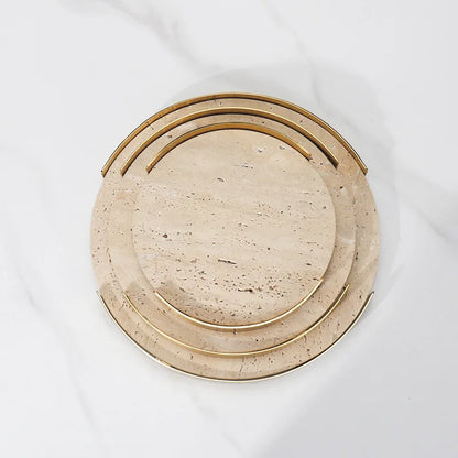 DecorBites™ Beige Brown Travertine Marble Tray with Metal Frame
