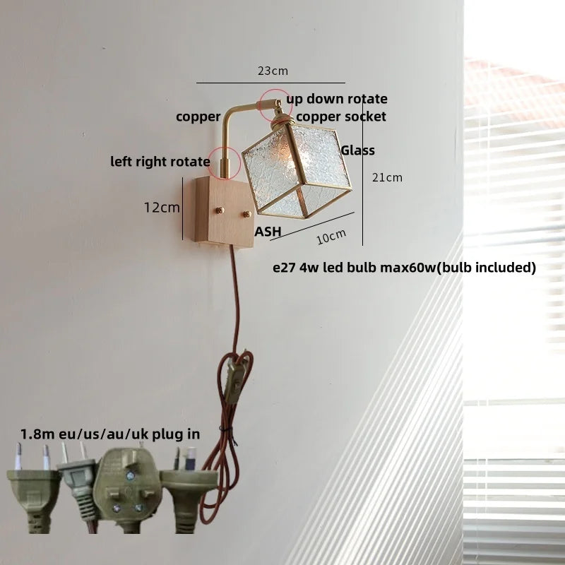DecorBites™ Brass LED Wall Lights Modern Stair Light Fixture Blue Glass Bedside Lamp