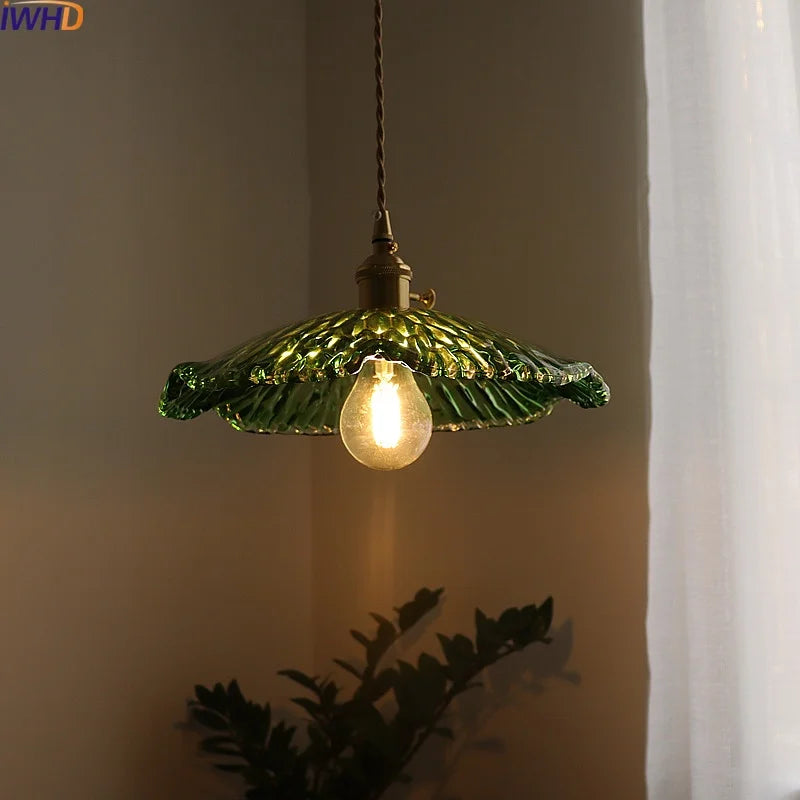 ™ Green Glass LED Pendant Light - Nordic Modern Copper Luminaire Suspendu
