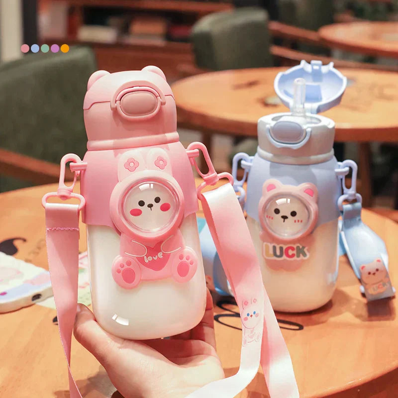 DecorBites™ Kids Cute Cartoon Water Cup with Portable Strap - BPA-Free Student Sippy Cup