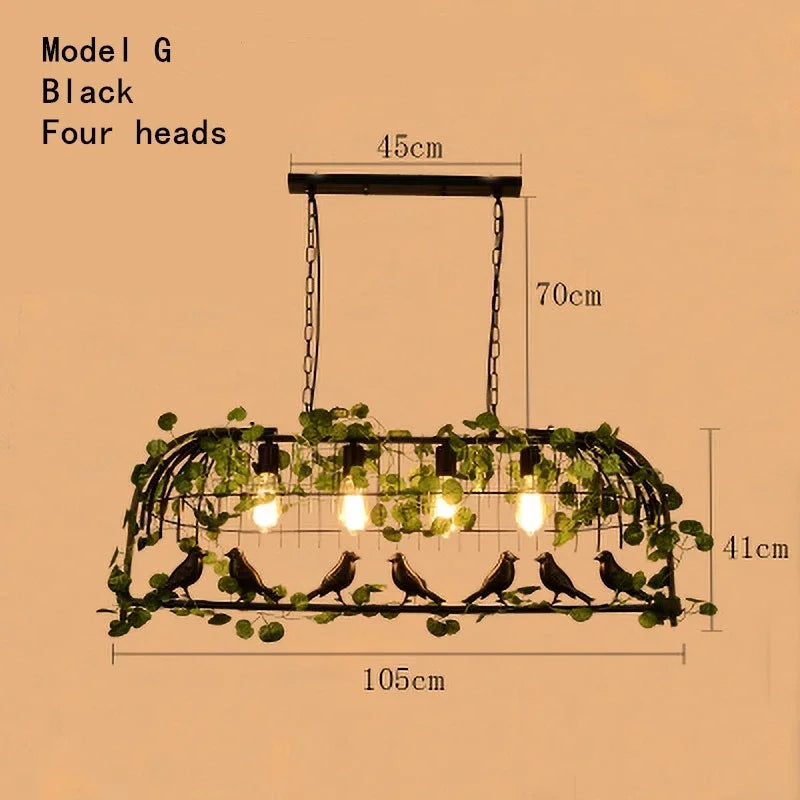 DecorBites™ Iron Bird Cage Chandelier with Green Leaf Decoration and LED Lamps