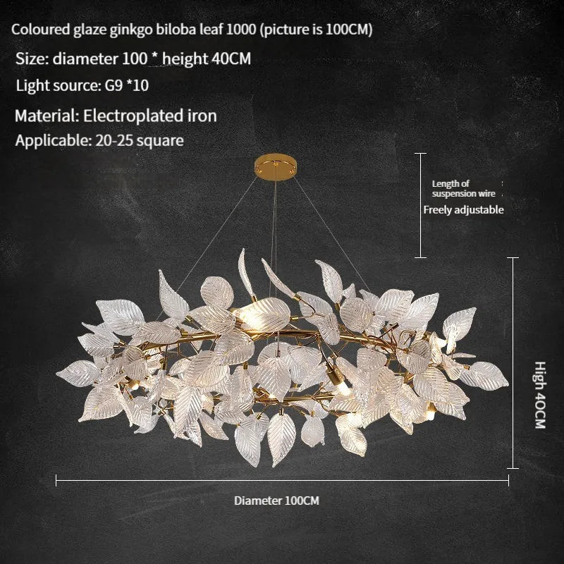 DecorBites™ Ginkgo Leaf Crystal Chandelier - Elegant LED Pendant Lamp for Dining & Living Room