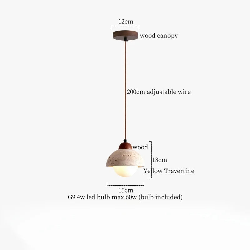 DecorBites™ LED Pendant Lamp Mid Century Modern Decor Yellow Travertine Wood Hanglamp