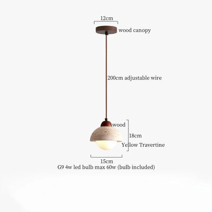 DecorBites™ LED Pendant Lamp Mid Century Modern Decor Yellow Travertine Wood Hanglamp
