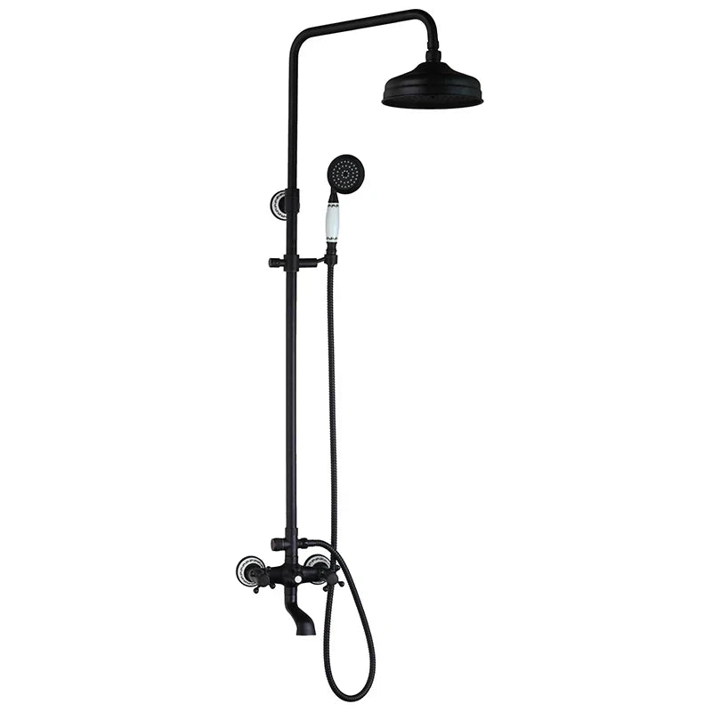 DecorBites™ 8" Black Rain Shower Head Set with Hand Spray and Mixer Faucet