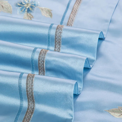 DecorBites™ 200S Cotton Embroidery Bedding Set - Queen King Linens - Duvet Cover Sheets