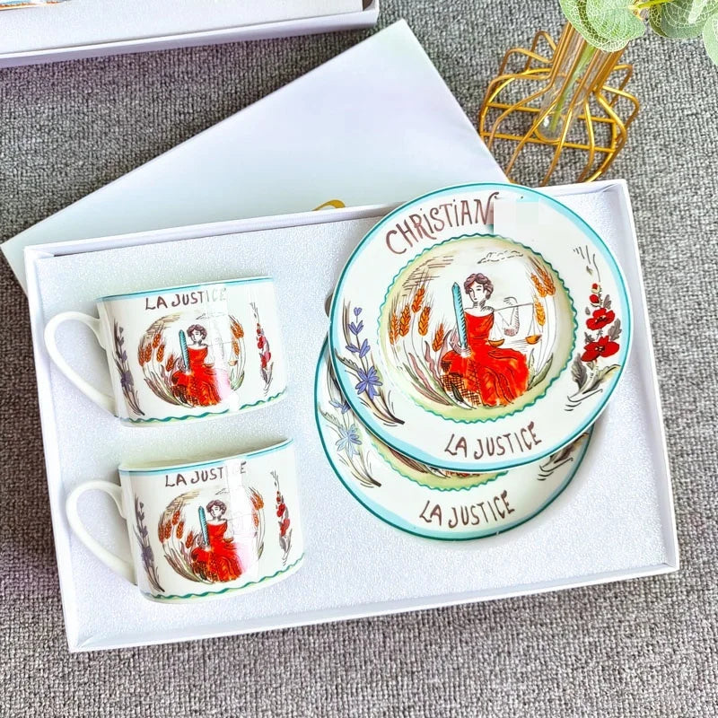 DecorBites™ Bone China Coffee and Tea Cup Set with Saucer, Teaware, Dessert Dish