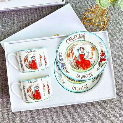 DecorBites™ Bone China Coffee and Tea Cup Set with Saucer, Teaware, Dessert Dish