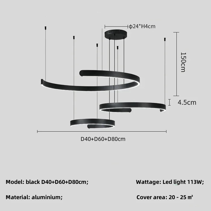 DecorBites™ Black LED Chandelier Pendant Light for Foyer Stairs Bar, Minimalist Indoor Hanging Lamp