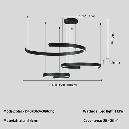 DecorBites™ Black LED Chandelier Pendant Light for Foyer Stairs Bar, Minimalist Indoor Hanging Lamp