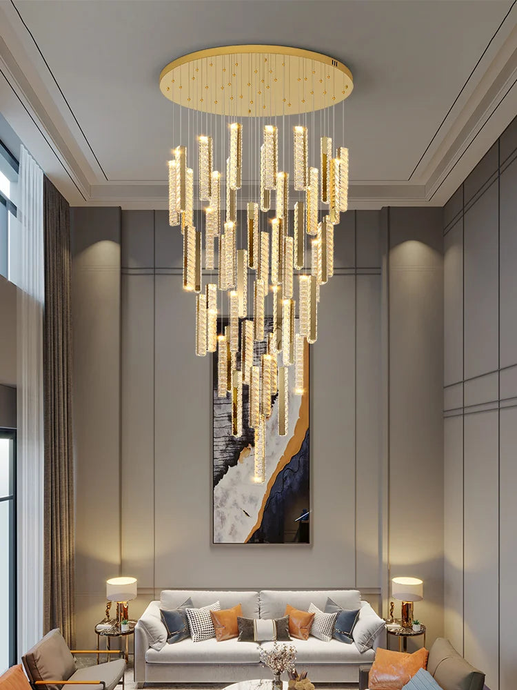 DecorBites™ Large Chrome Plated Crystal Chandelier Pendant for Modern Spiral Staircase
