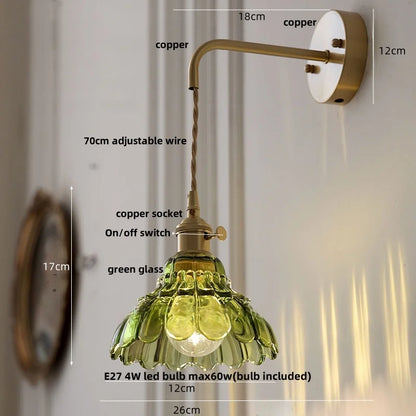 DecorBites™ Amber Glass LED Wall Sconce, Brass Finish, Adjustable Wire, Modern Nordic Style