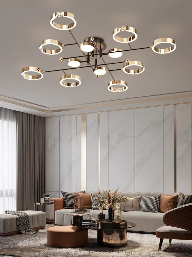 DecorBites™ Gold Plated Luxury Chandelier with Remote Control Crystals for Elegant Living & Bedroom Decor