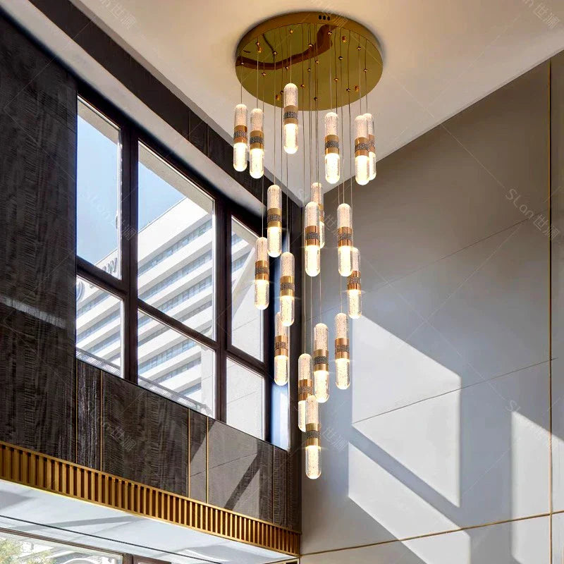 DecorBites™ Crystal Chandelier Stair Pendant Lamp Living Room Pendant Lights Interior Lighting
