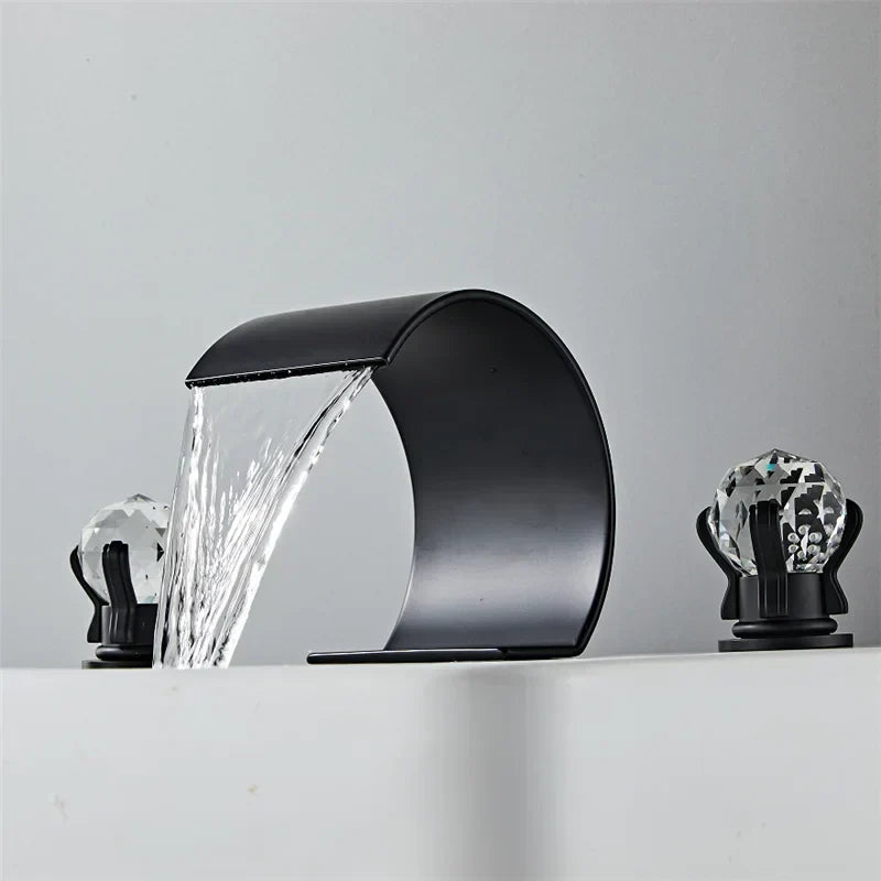 ™ Gold Crystal Handle Bathroom Faucet - Widespread Brass Sink Tap