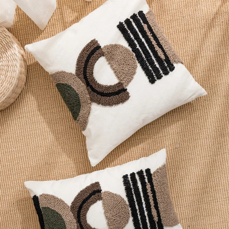 ™ Half-circle Tufted Cotton Canvas Embroidery Throw Pillow Cover - Modern & Stylish