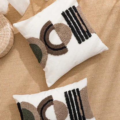 ™ Half-circle Tufted Cotton Canvas Embroidery Throw Pillow Cover - Modern & Stylish