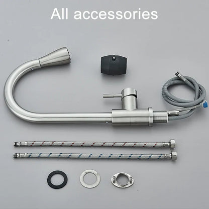 DecorBites™ Brushed Nickel Kitchen Faucet with Flexible Pull Out Nozzle and Stream Sprayer