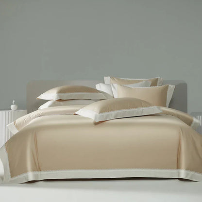 DecorBites™ Lace Patchwork Bedding Set: 1200TC Egyptian Cotton Duvet Cover, Sheet, Pillowcases