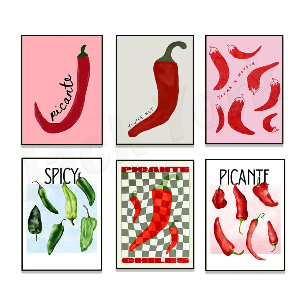 DecorBites™ Chili Pepper Art Trio: Green, Yellow, Red Kitchen Decor