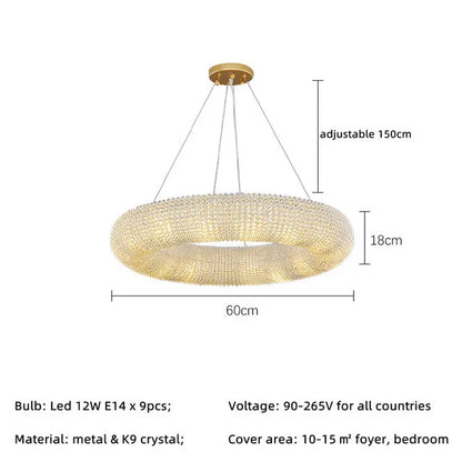 DecorBites™ Crystal Circle Chandelier Pendant Lamp for Modern Luxury Living Room Decor