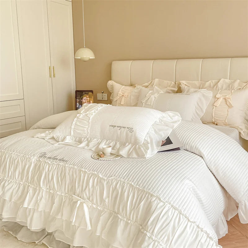 DecorBites™ Cake Layers Cotton Duvet Set: Ruffles, Bedspread, Sheet, Pillowcases