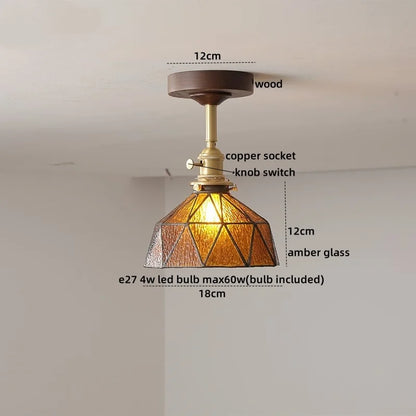 DecorBites™ Green Glass LED Ceiling Lights: Modern Copper Wood Indoor Lamp