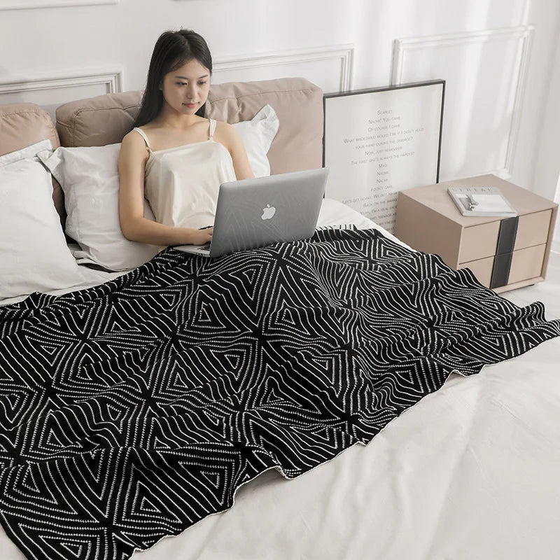 ™ Knitted Triangular Pattern Thin Blanket for Cozy Versatile Living Room Cover