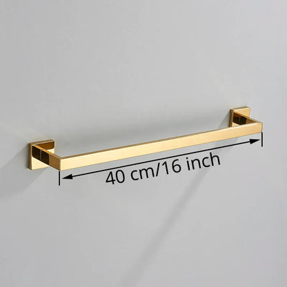 DecorBites™ Gold Bathroom Hardware Set: Robe Hook, Towel Rail, Shelf, Tissue Holder