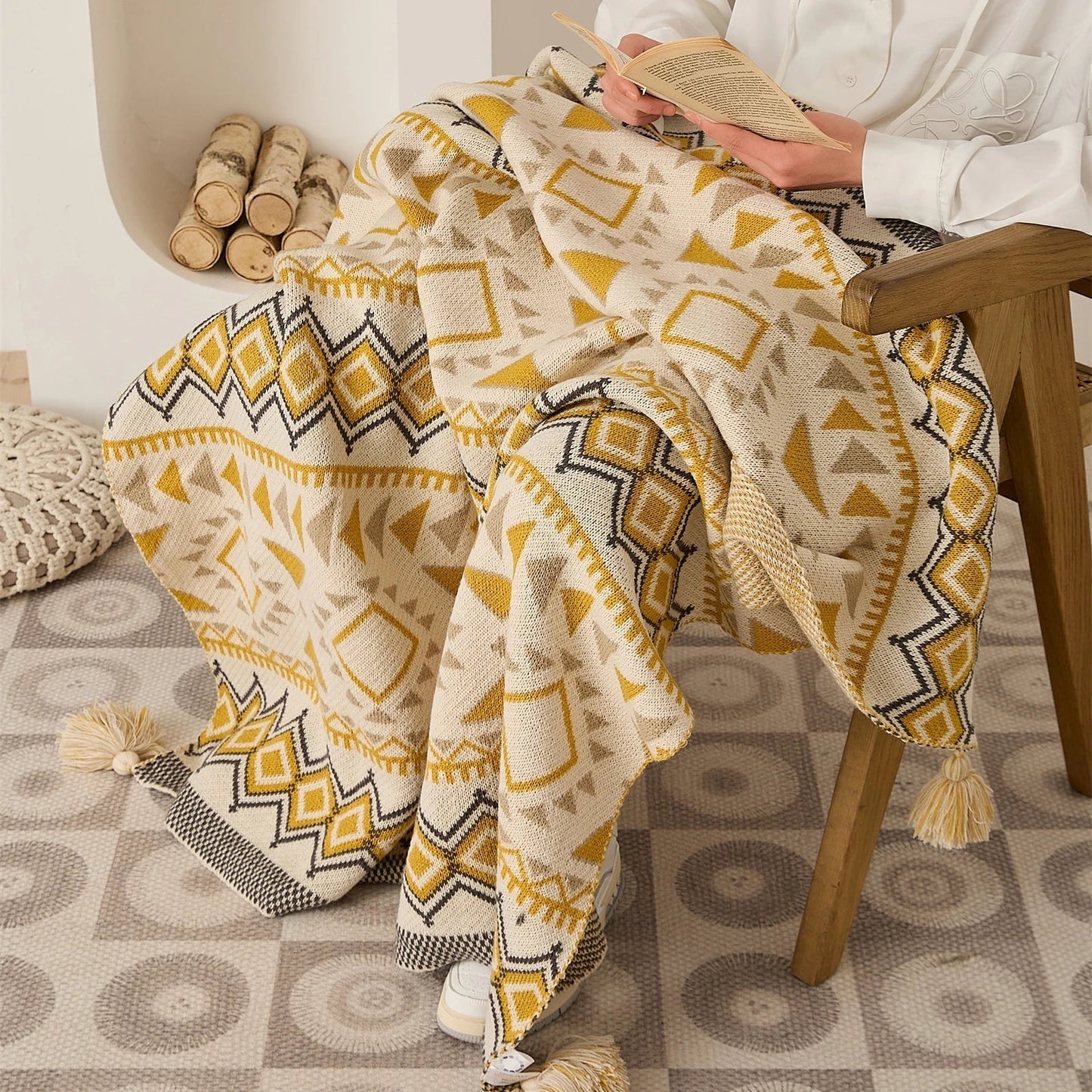 DecorBites™ Ethnic Bohemian Blanket - Soft and Warm Wrap for Spring Picnics, Camping, and Home Decor