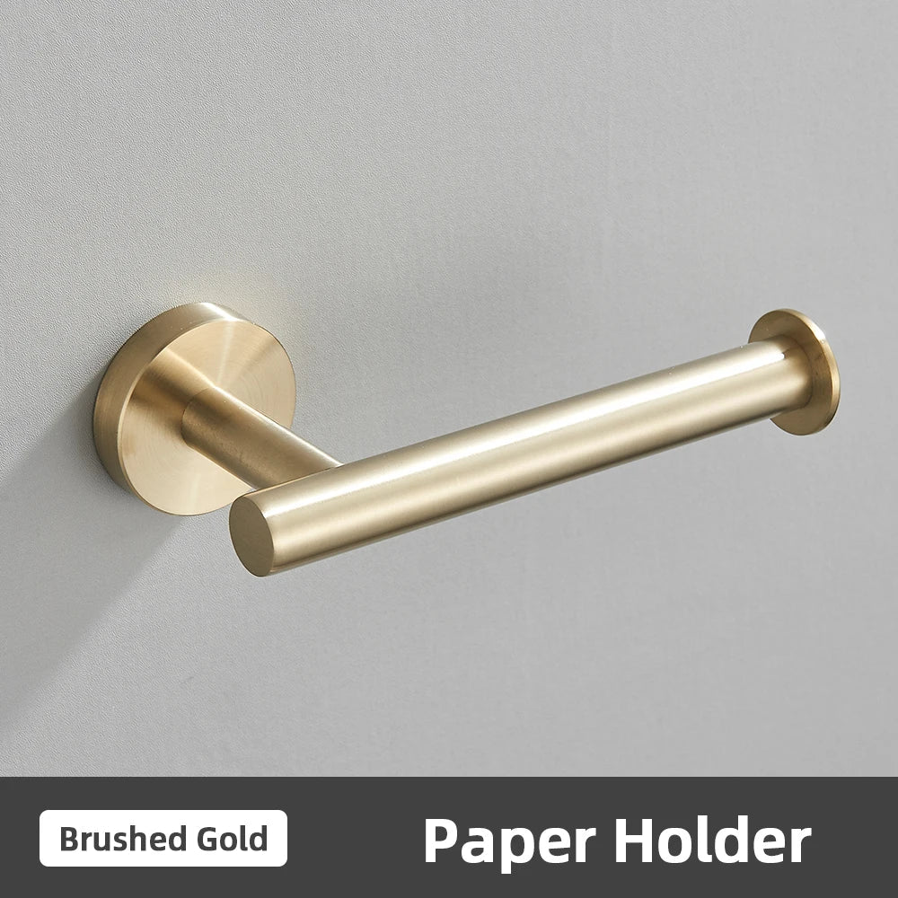 DecorBites™ Brushed Gold Bathroom Accessories Set: Towel Rail, Paper Holder, Hook, Stainless Steel