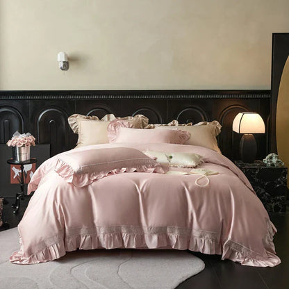 DecorBites™ 1000TC Luxury Embroidery Ruffles Bedding Set with Soft Silky Feel