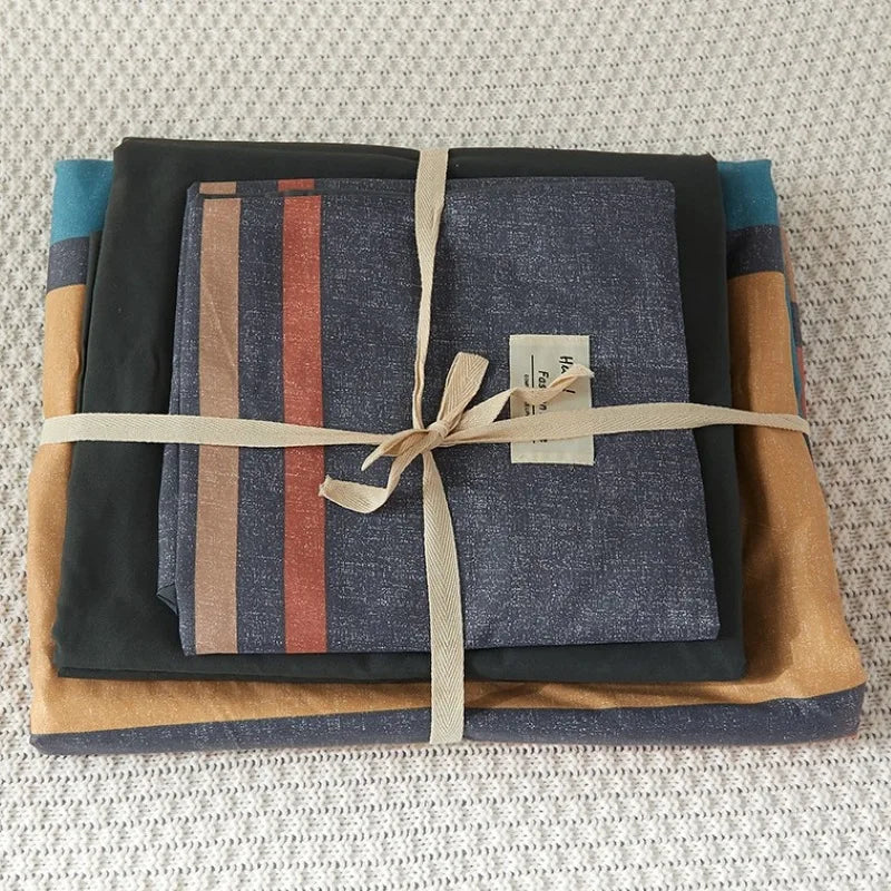™ Japanese Grid Printed Cotton Bedding Set in Queen/King for Cozy Sleep