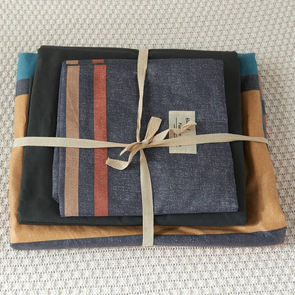 ™ Japanese Grid Printed Cotton Bedding Set in Queen/King for Cozy Sleep