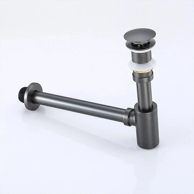 DecorBites™ Brass Round Siphon P-Trap Set with Pop-Up Drainer Gun Grey