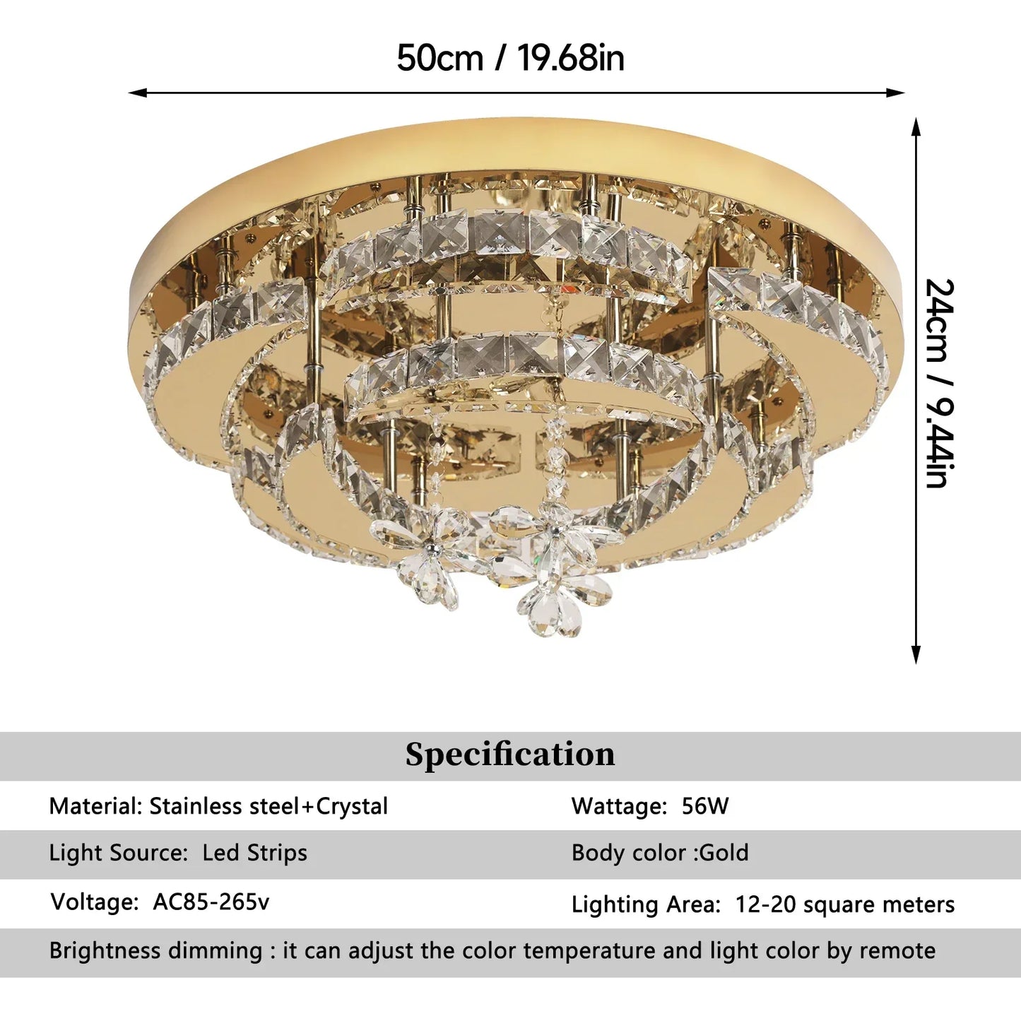 DecorBites™ Crystal Drop Chandelier Ceiling Light with RC Dimming for Modern Home Decor