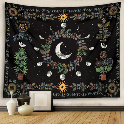DecorBites™ Celestial Moon Phase Floral Tapestry Wall Hanging