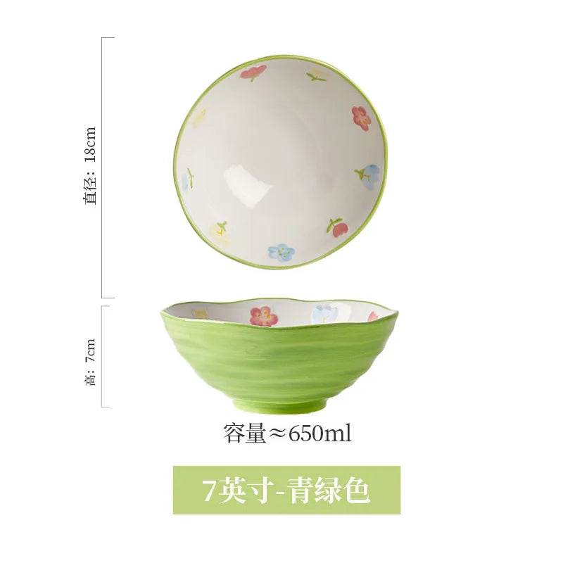 DecorBites™ 7" Hand-Painted Ceramic Ramen Bowl - Large Noodle Bowl for Home & Restaurant