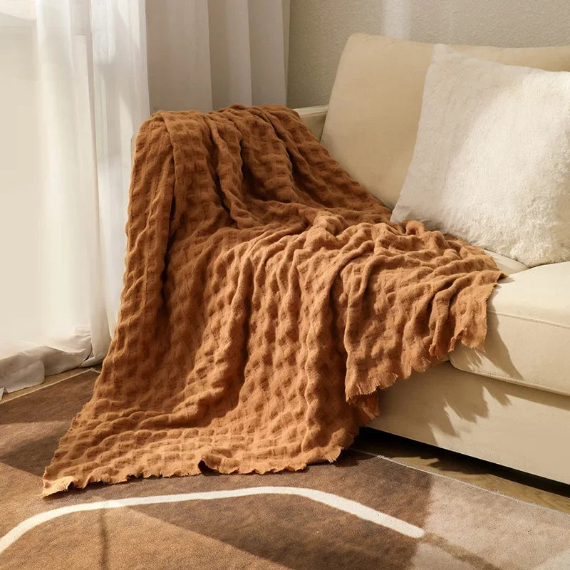 DecorBites™ Knitted Waffle Blanket Throw - Multi-Season Sofa Cover, Bedspread, and Nap Bed End Towel