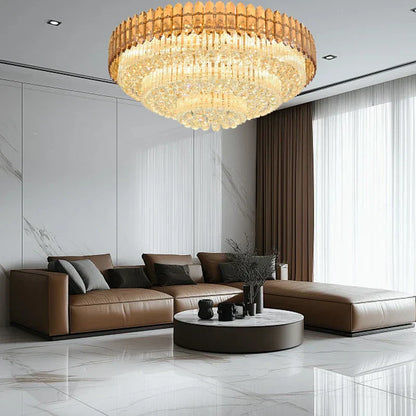 DecorBites™ Amber Crystal Round Chandelier: Nordic Large Multiple Tier Ceiling Light for Living Room