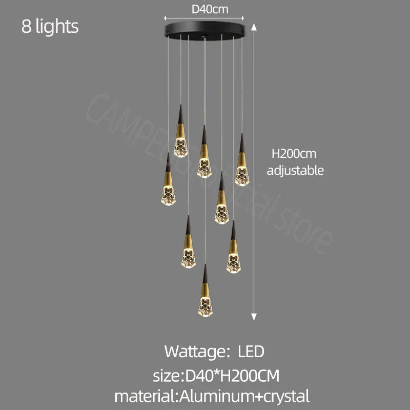 DecorBites™ Crystal Chandelier LED Staircase Lamp for Elegant Living Room, Kitchen, and Restaurant
