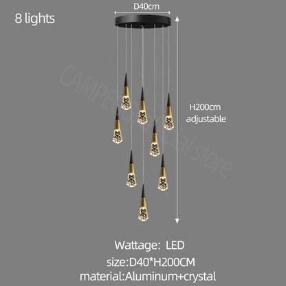 DecorBites™ Crystal Chandelier LED Staircase Lamp for Elegant Living Room, Kitchen, and Restaurant